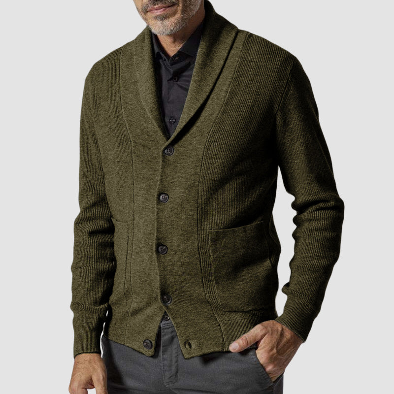 Gentlemen's Classic Casual Lapel Long Sleeve Cashmere Knit Cardigan