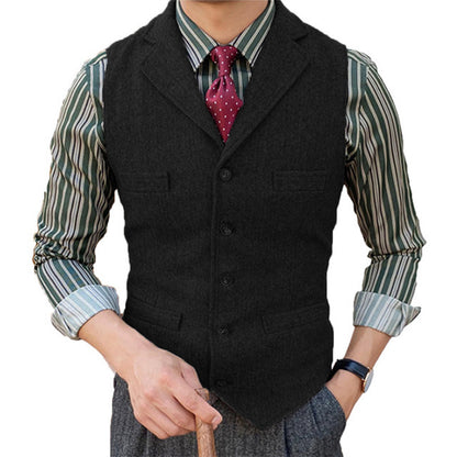 Men's Classic Lapel Sleeveless Wool Vest