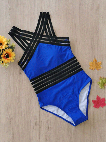 Halter Cross Tie Stripe Swimsuit