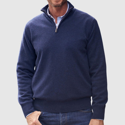 Men's Cashmere 1/4 Zipper Stand Collar Basic Sweater