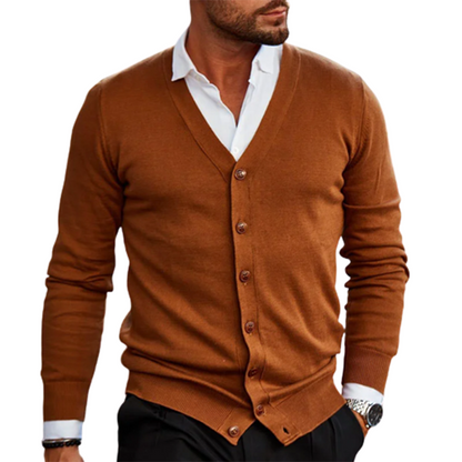 Men's cardigan coat middle-aged sweater men add velvet and thick casual V-neck jacket