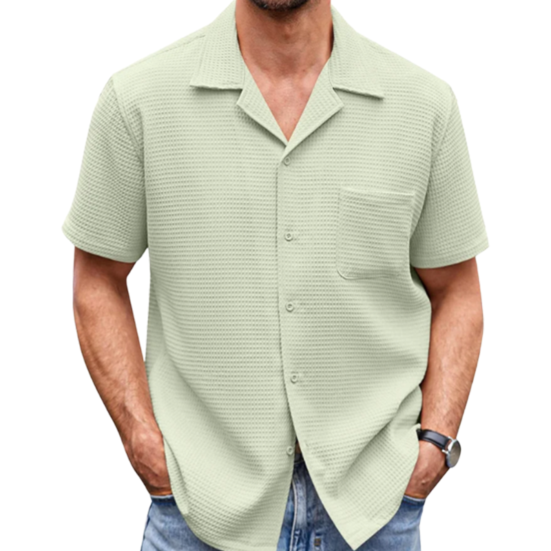 Men's Cotton Linen Casual Button Down Short Sleeve Shirt