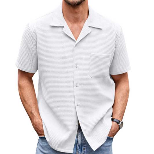 Men's Cotton Linen Casual Button Down Short Sleeve Shirt