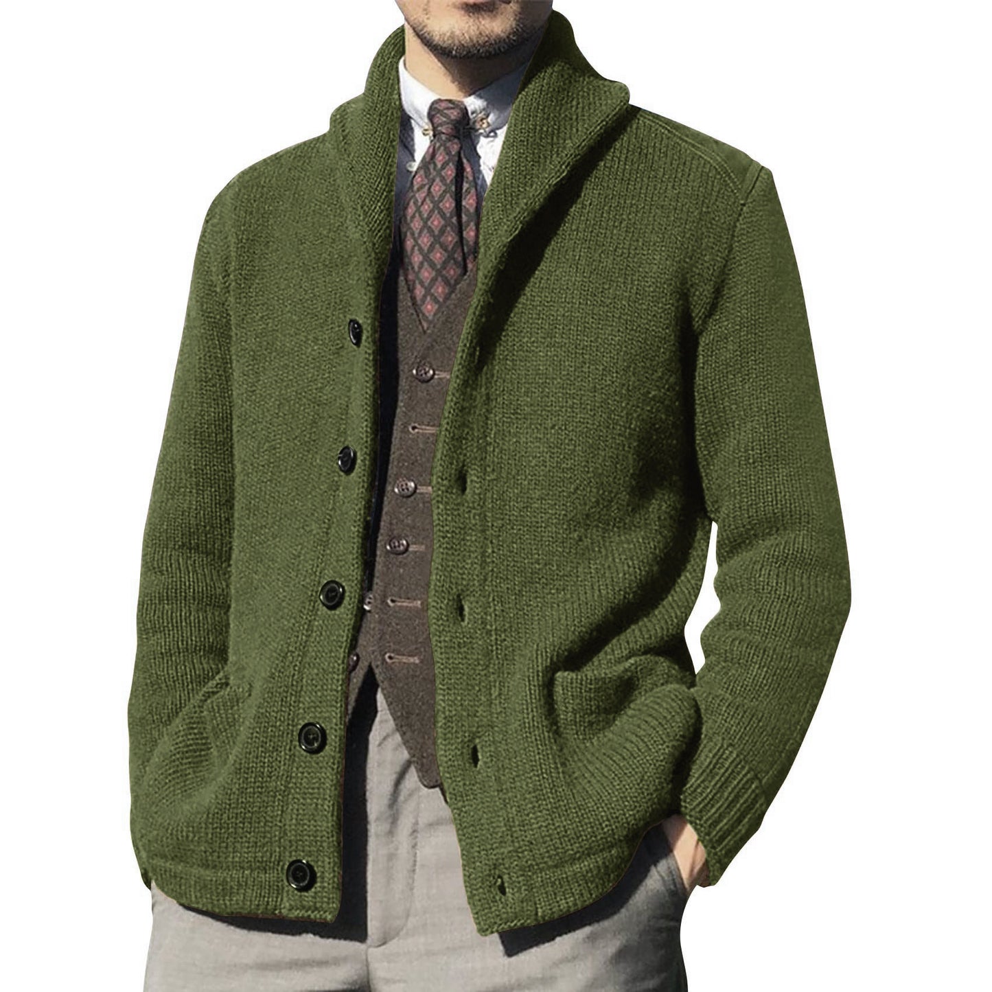 Men's Solid Color Gentleman Long Sleeve Knit Cardigan