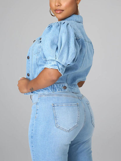 Puff Short Sleeve Denim Jacket