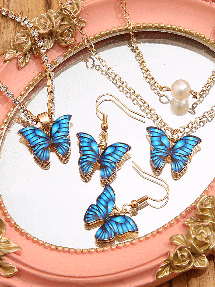 Women's 4 PC Blue Butterfly Jewelry