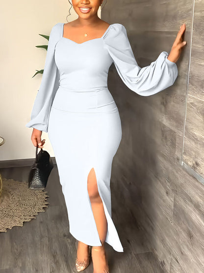 Women's Lantern Sleeve Slit Dress