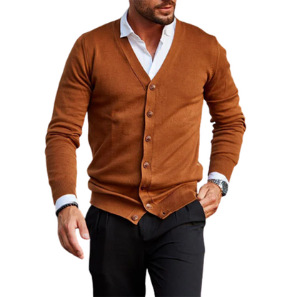 Men's cardigan coat middle-aged sweater men add velvet and thick casual V-neck jacket