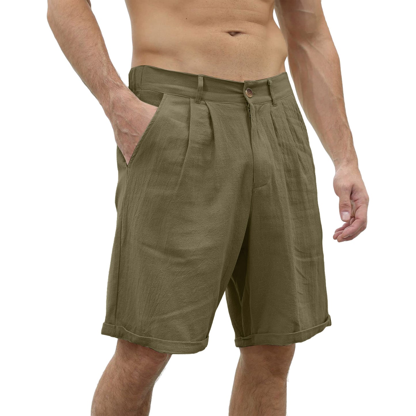 Men's Cotton Linen Capris Beach Elastic Waist Basic Casual Shorts