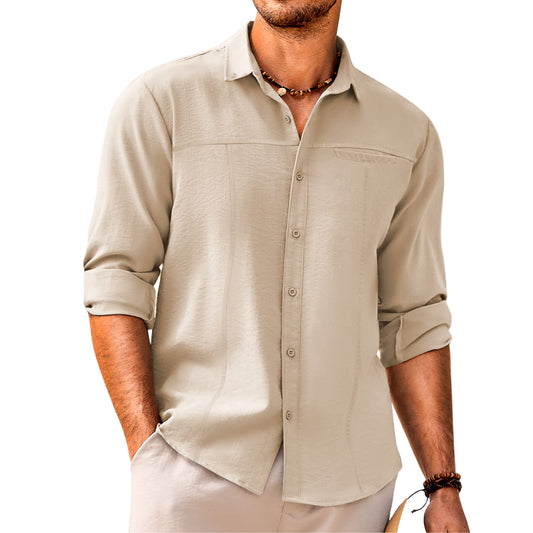 Men's Casual Button Down Linen Shirt With Pocket