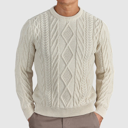 Men's Casual Gentleman Basic Casual Cable Round Neck Sweater