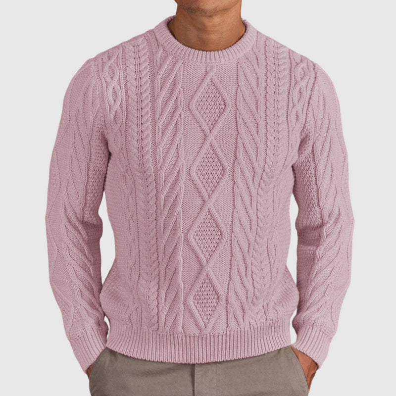 Men's Casual Gentleman Basic Casual Cable Round Neck Sweater