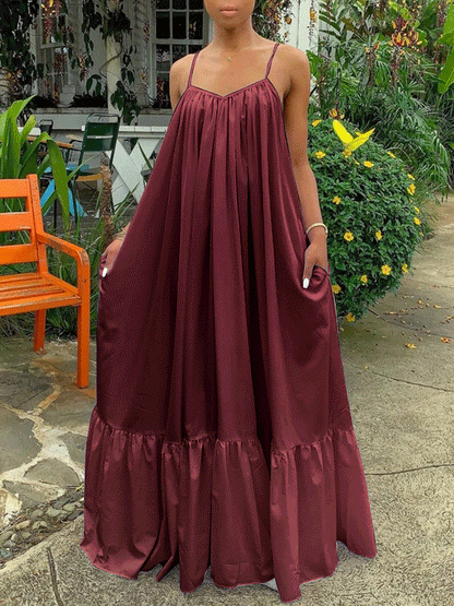 Spaghetti Strap Ruffle Maxi Dress