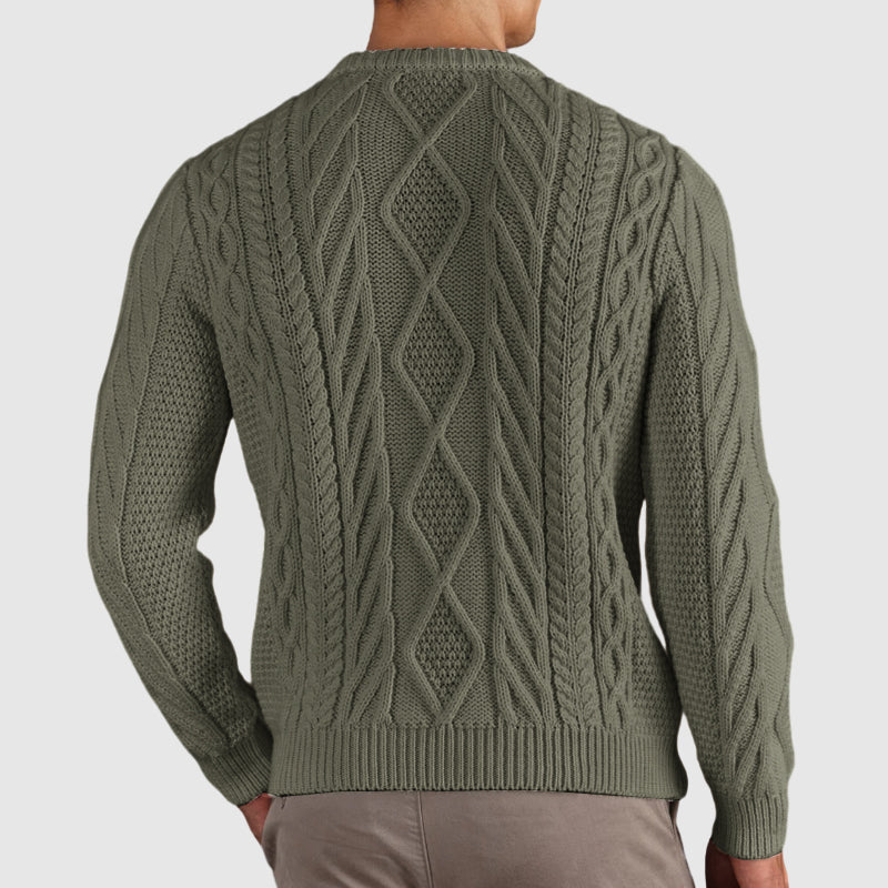 Men's Casual Gentleman Basic Casual Cable Round Neck Sweater