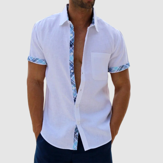 Men's Casual Plaid Collar Button Summer Linen Shirt