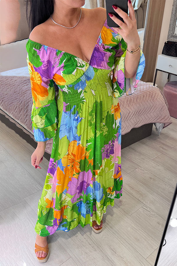 Women's Floral Print Ruffle Hem Maxi Dress