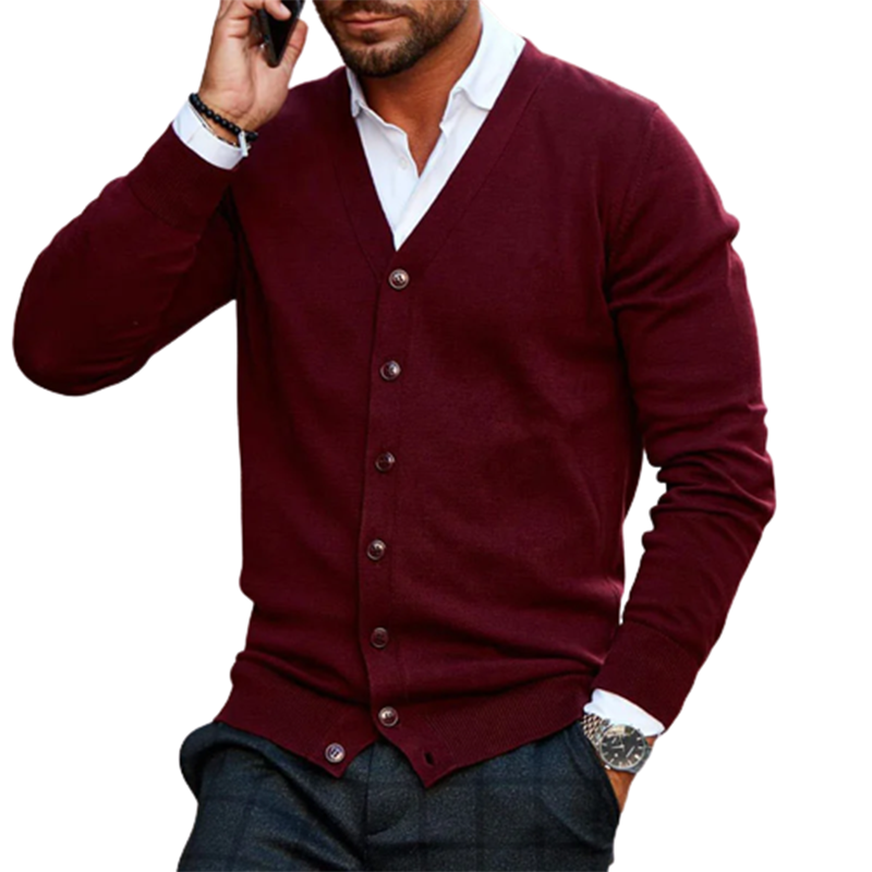 Men's cardigan coat middle-aged sweater men add velvet and thick casual V-neck jacket