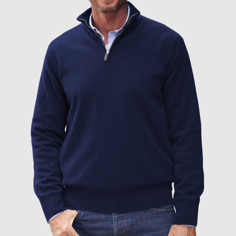 Men's Cashmere 1/4 Zipper Stand Collar Basic Sweater