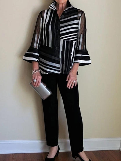 Women's Elegant Striped Pattern Blouse And Pants