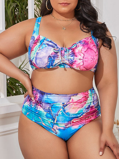 Two Piece Print Swimsuit With Drawstring