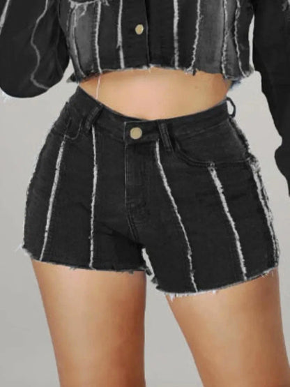 Denim Cropped Jacket  Short Set