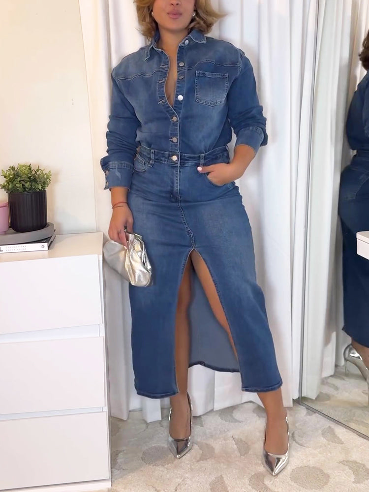 Denim Slit Maxi Dress