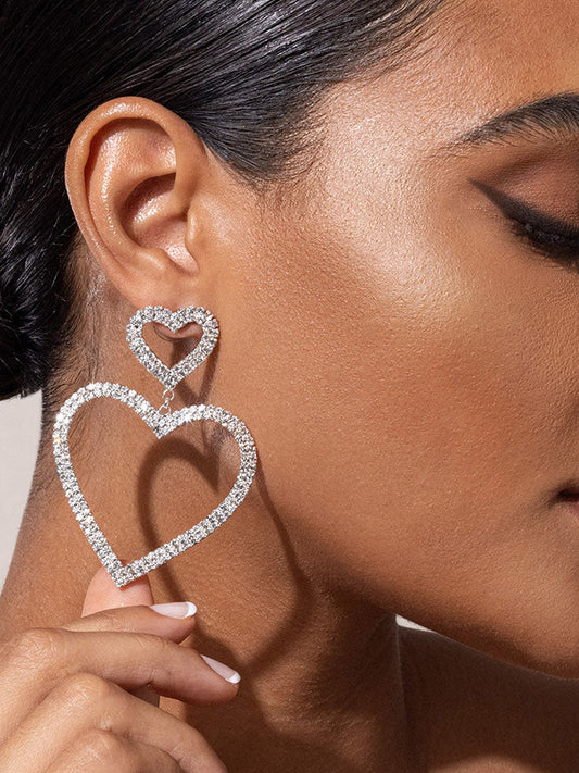 Women's Diamante Heart Shape Drop Earrings