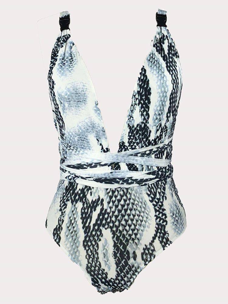 Deep V Printed One Piece Swimsuit