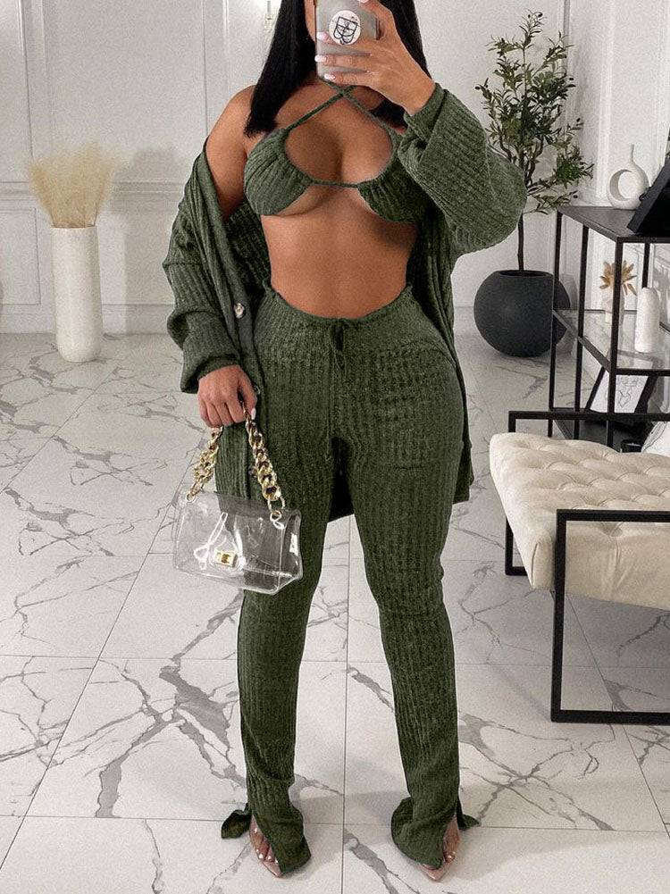 Cardigan Crop Tops & Pants 3 Piece Set