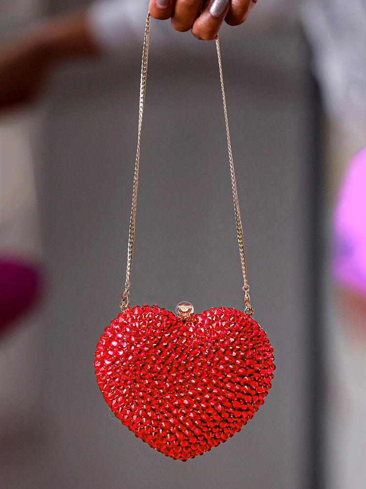 Women's Rhinestone Heart-Shaped Clutch