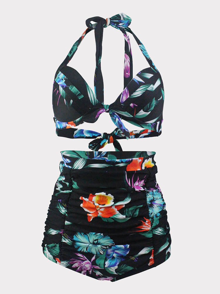 Floral Print Halter Swimsuit