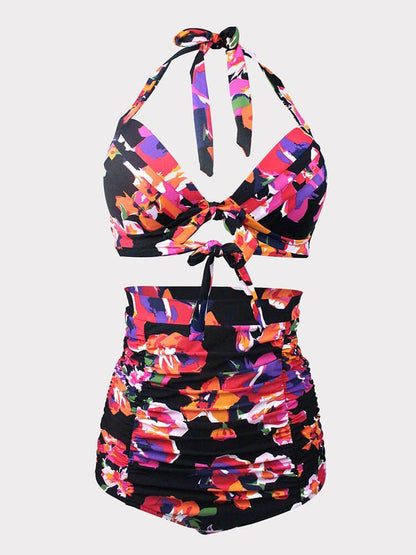 Floral Print Halter Swimsuit