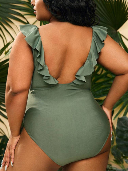 Ruffle Solid Color One Piece Swimsuit