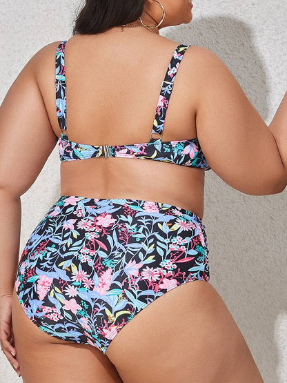 Two Piece Print Swimsuit With Drawstring