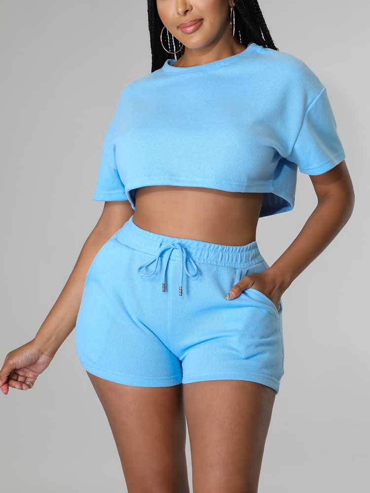 Crop Top Drawstring Shorts Set