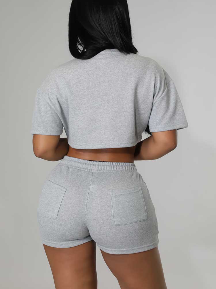 Crop Top Drawstring Shorts Set