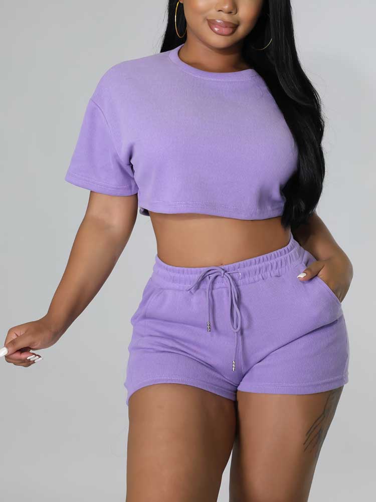 Crop Top Drawstring Shorts Set