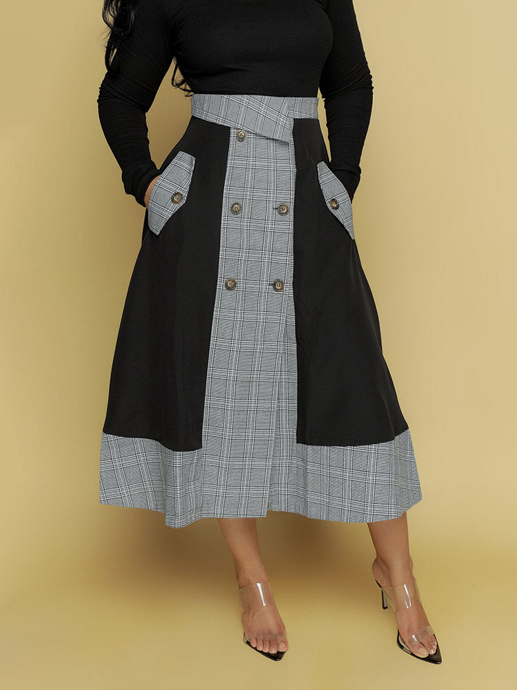 High Neck Top and Plaid Skirt Set