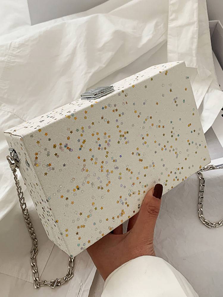 Women's Glitter Decor Chain Box Bag