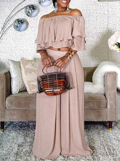 Off Shoulder Top Wide Legs Pants Set