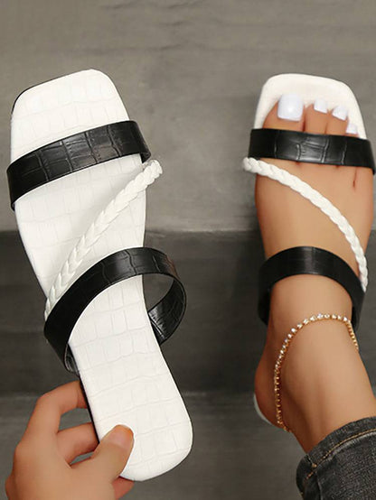 Striped Square Toe Resort Sandals