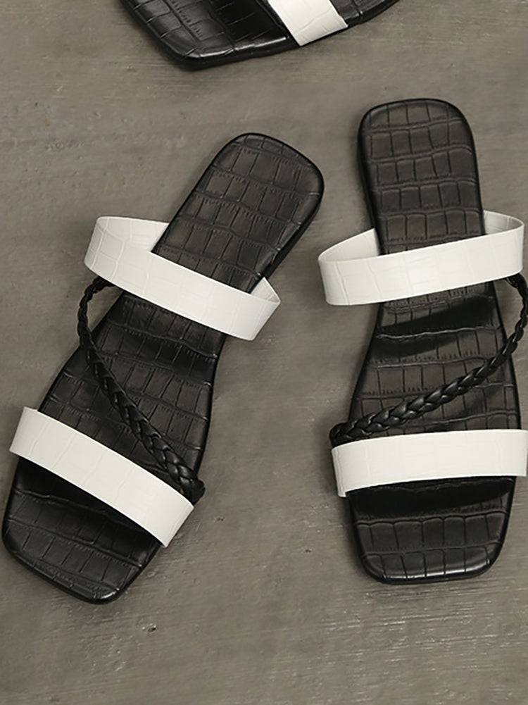 Striped Square Toe Resort Sandals