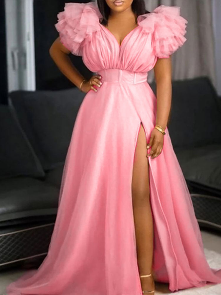 Women's Tulle Ruffle Maxi Dress