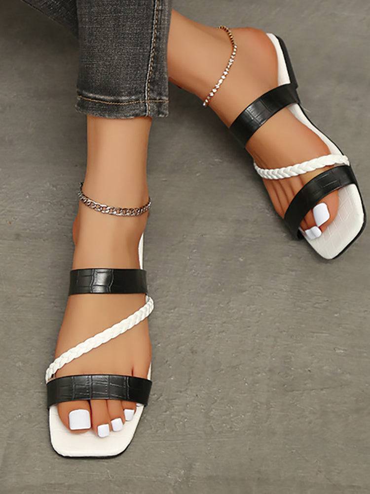 Striped Square Toe Resort Sandals