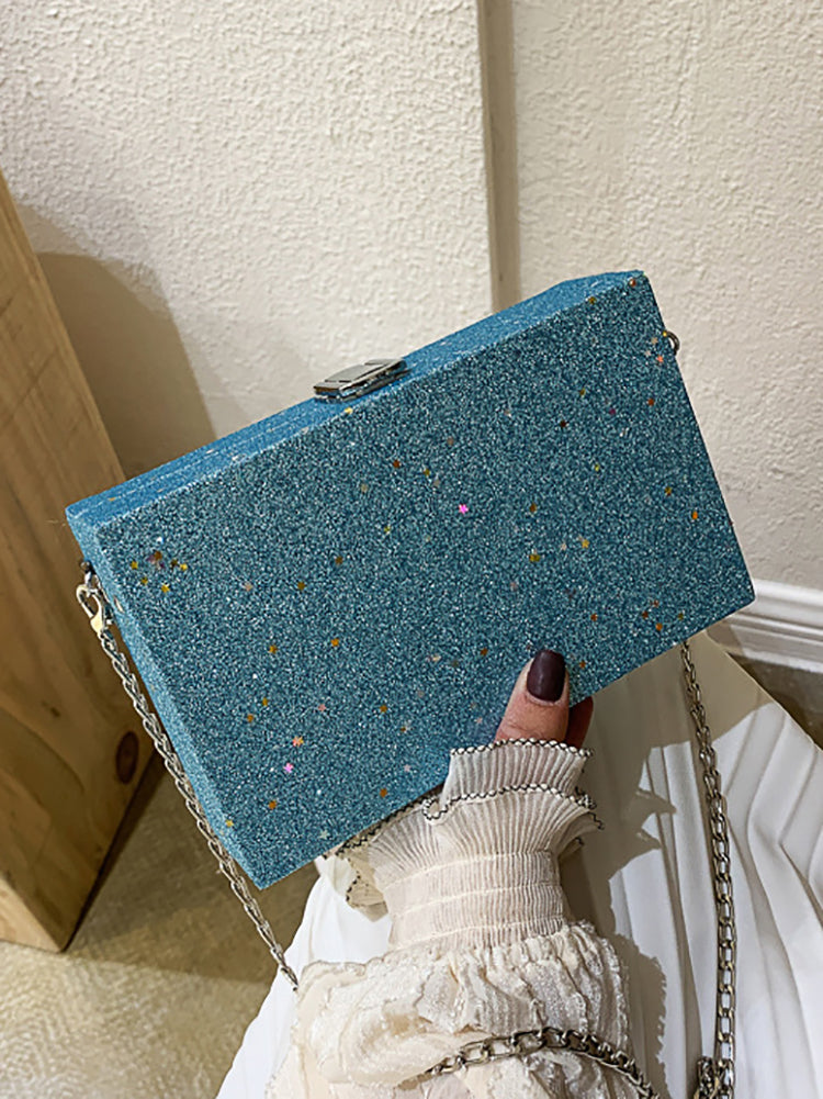 Women's Glitter Decor Chain Box Bag