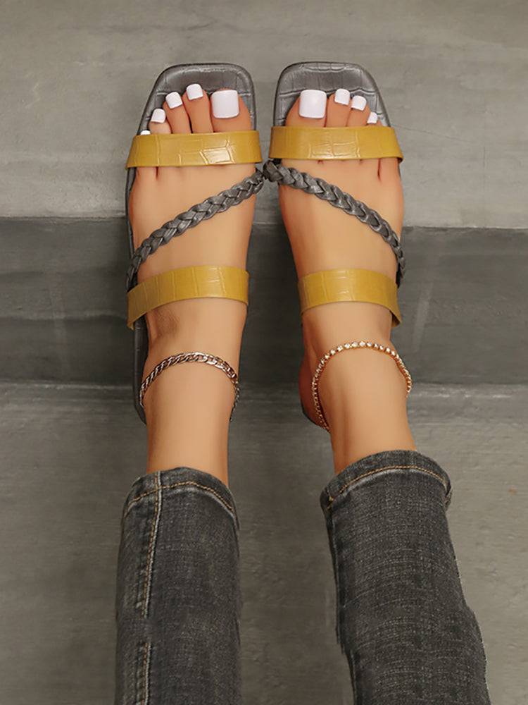 Striped Square Toe Resort Sandals