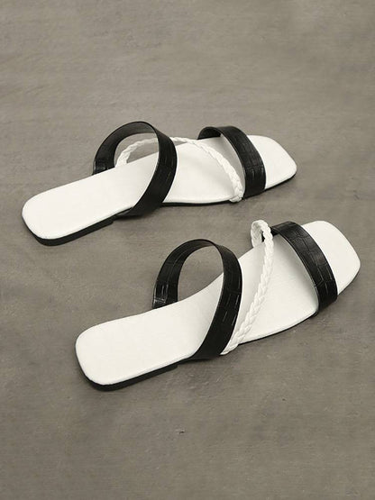 Striped Square Toe Resort Sandals