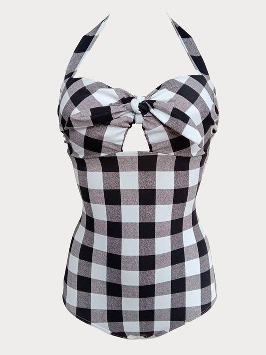 Plaid Halter One Piece Swimsuit