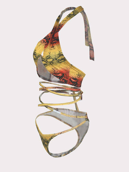 Print Split Joint Halter Swimwear