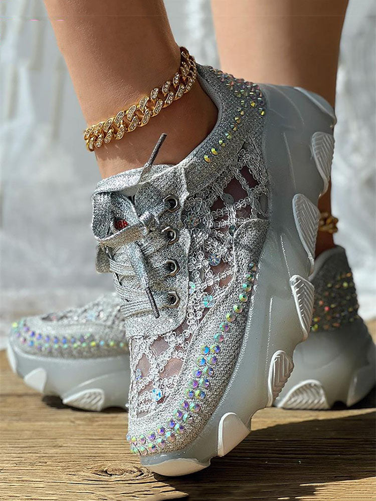 Rhinestone Mesh Sneakers